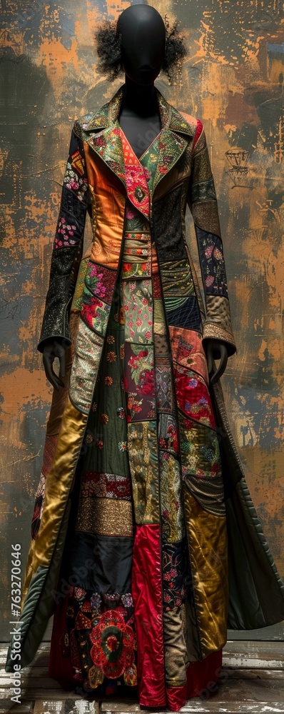 Bring cultural narratives to life by showcasing coats from a worms-eye view Highlight the rich textures and designs of each fabric, immersing viewers in a world of cultural exploration