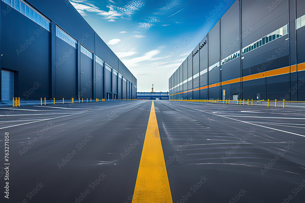 Modern logistics warehouse building structure. AI technology generated image