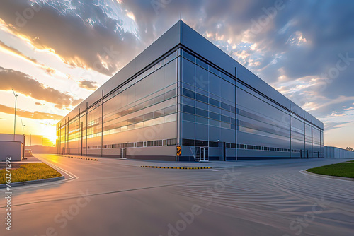 Modern logistics warehouse building structure. AI technology generated image