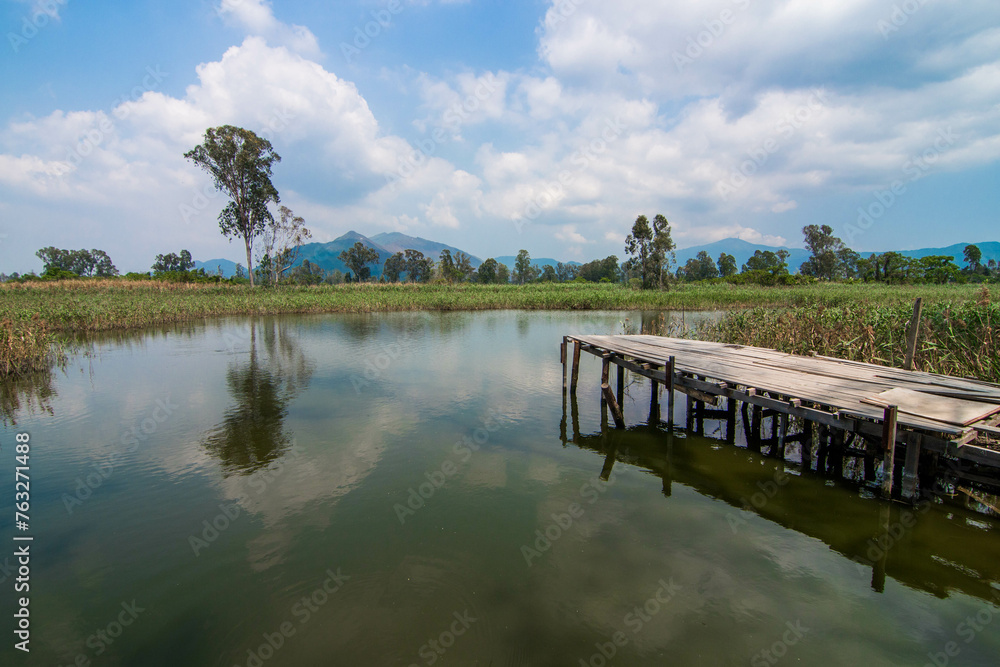 wooden bridge over river