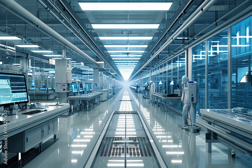 Intelligent factory production line. AI technology generated image Intelligent factory production line. AI technology generated image