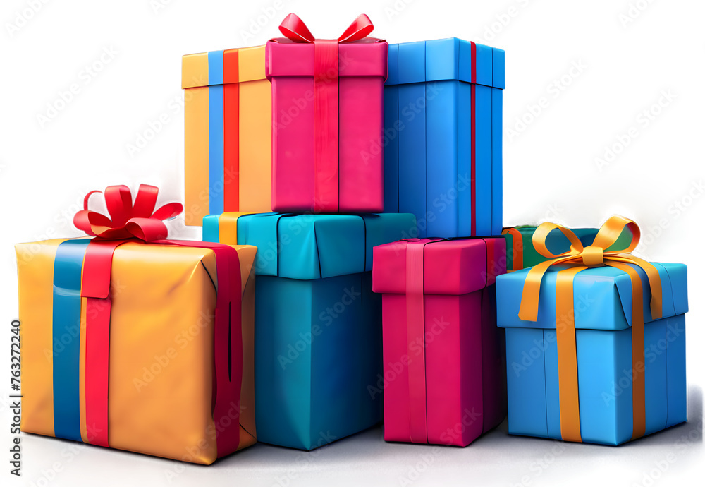 Obraz premium Gift Box Wrapped With Colourful Recycled Paper, Environmental Awareness For Climate Changes, 3D Illustration PNG File