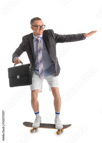 Funny businessman in suit a...