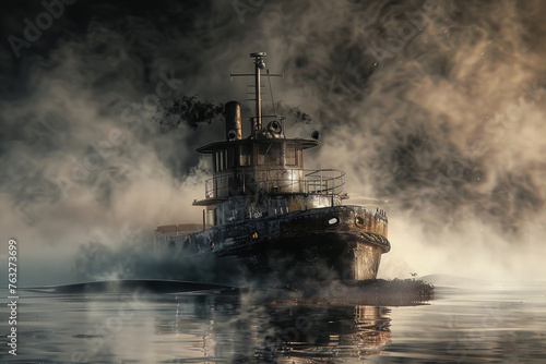 Mysterious Abandoned Ship Emerging from Misty Waters Banner