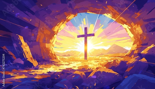 A digital painting of the empty tomb with Jesus' body having been taken