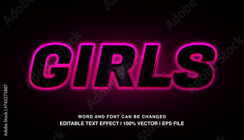 Girls editable text effect template, pink neon light text style typeface, premium vector