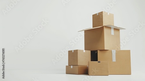 Set of cardboard boxes and copy space isolated over white background.