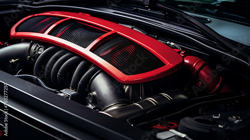 a high-performance air intake on a sports car.
