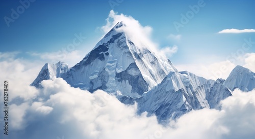 A Majestic Snow-Covered Mountain Peak Steep Aga