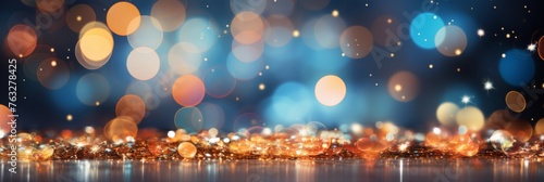 Colorful festive bokeh christmas lights background for holiday celebration and party concepts. Banner photo