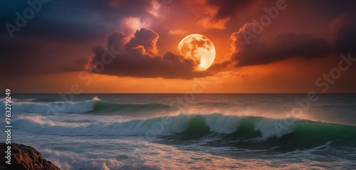 Luna su tramonto arancio photo