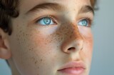 Teenage boy blue eyes freckles