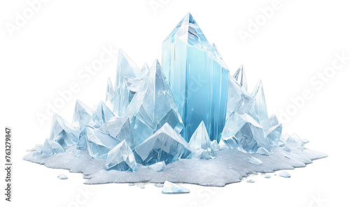 Arctic iceberg rock, ice glacier crystall, frozen water and snow, blue and white. Png isolated on transparent background, 3d illustration