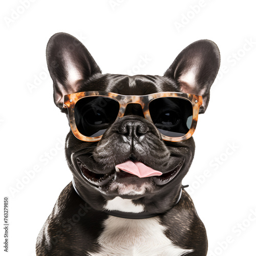 French bulldog dog with sunglasses, happy for summer, spring and beach, Isolated on Transparent Background, PNG © Giu Studios