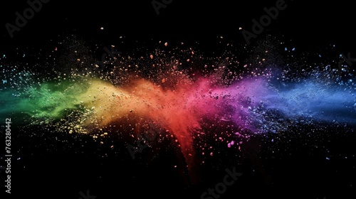 Explosion of rainbow colored Holi paint powder on a black background © AlfaSmart