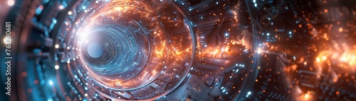 Futuristic atom collider in space advanced sci-fi