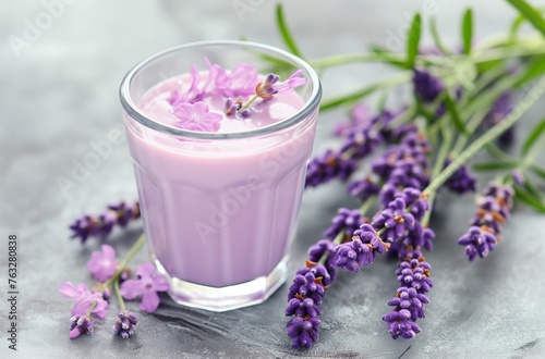 Glass of lavender-infused milk