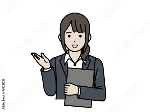 案内、説明、話す女性会社員のイラスト