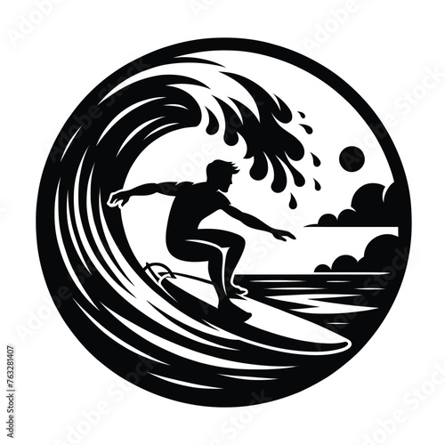 Surfer Riding a Wave at Sunset