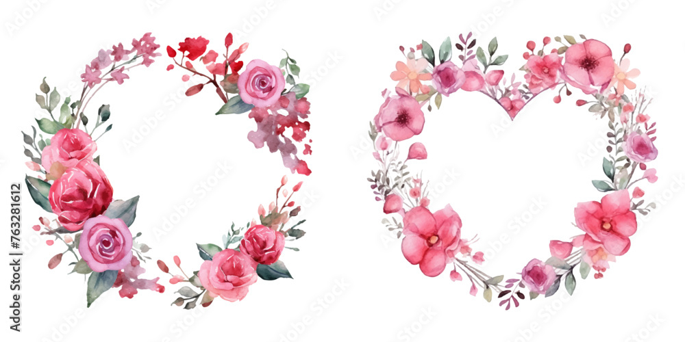 Watercolor valentine flowers wreath love 