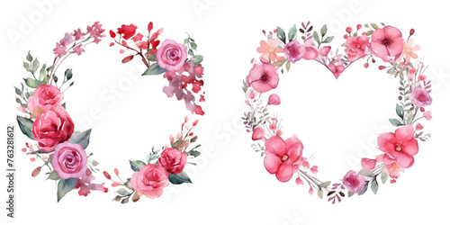 Watercolor valentine flowers wreath love 