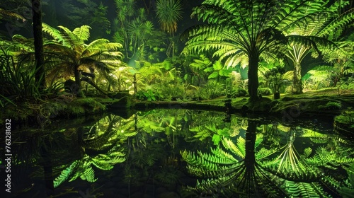 Vegetation by night in Terra Nostra park Furnas Sao Miguel island Azores Portugal