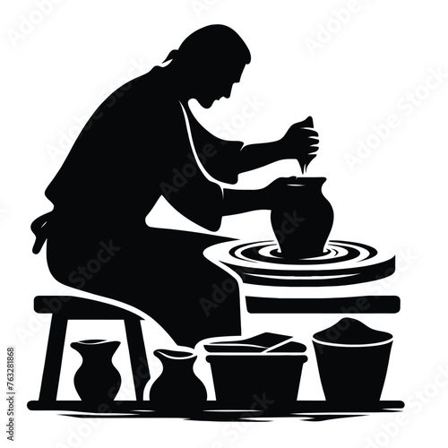 Potter at Wheel Shaping Clay Silhouette