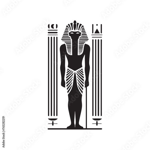 Royal Menkaure Silhouette Showcase - Celebrating the Sovereignty and Prestige of Ancient Pharaohs with Menkaure Illustration - Minimallest Menkaure Vector
