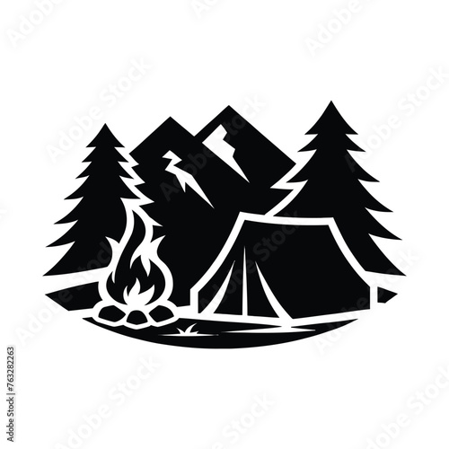 Campsite in Mountain Forest Silhouette