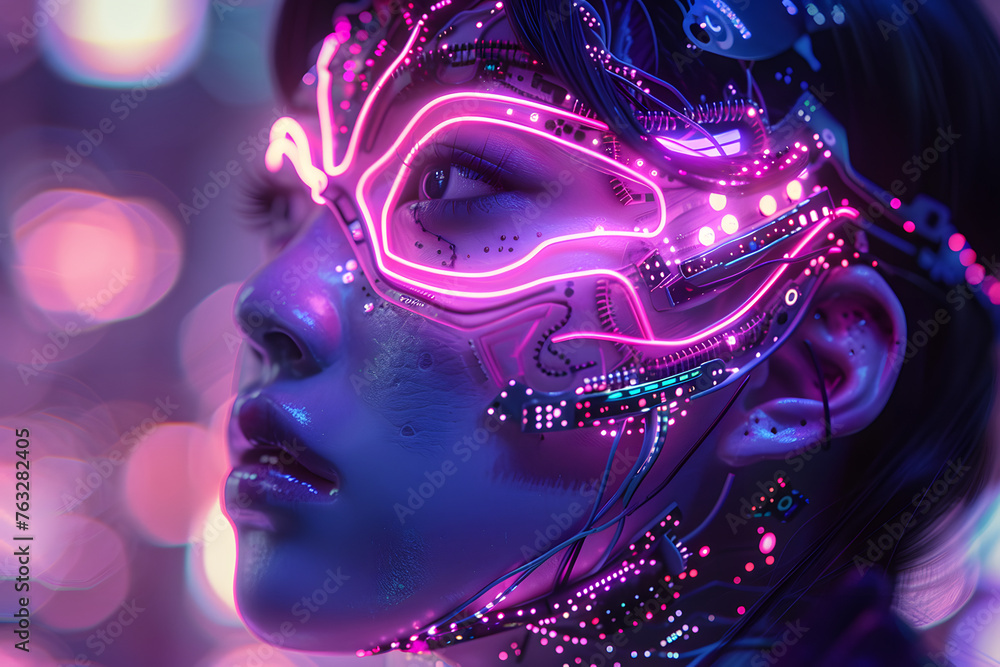 Adorned with glowing circuitry and pulsating LEDs, she was a vision of cybernetic beauty, a siren of the digital age luring me into the depths of the virtual realm Adorned with glowing circuitry and pulsating LEDs, she was a vision of cybernetic beauty, a siren of the digital age luring me into the depths of the virtual realm