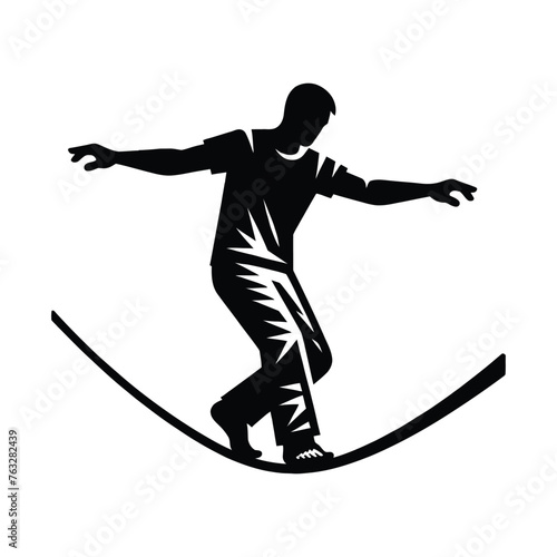 Tightrope Walker in Balance Silhouette