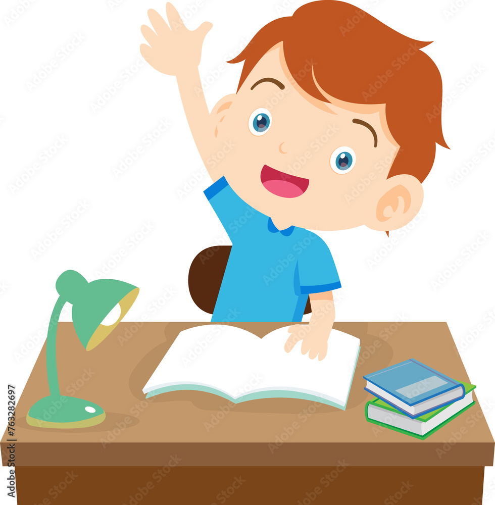 kid learning doing homework read and writing on desk
