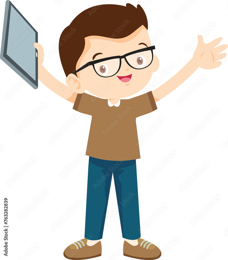 cute kids standing use smartphone and tablet gadget cute kids standing use smartphone and tablet gadget