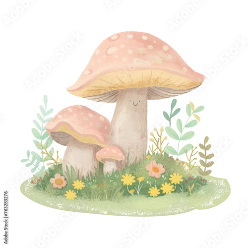 cute mushroom watercolour vector illustration 