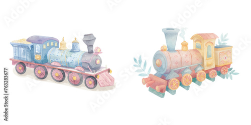 cute train watercolour vector illustration