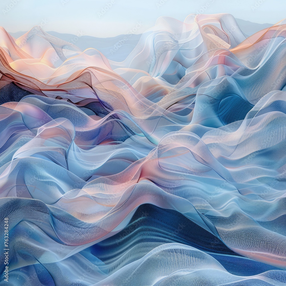Obraz premium A surreal landscape of undulating waves made from digital silk fabric,