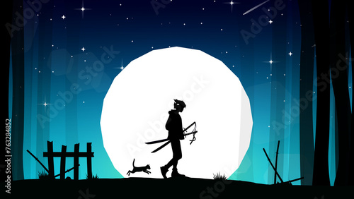 samurai boy anime wallpaper. samurai wallpaper. illustrationa of a samurai boy background. silhouette of a samurai in the night.