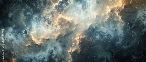 An ethereal cloud of interstellar dust and stars, creating a cosmic abstract scene, © AI Farm