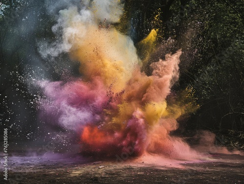An explosion of colored powder, capturing the chaos and beauty of pigments in motion,