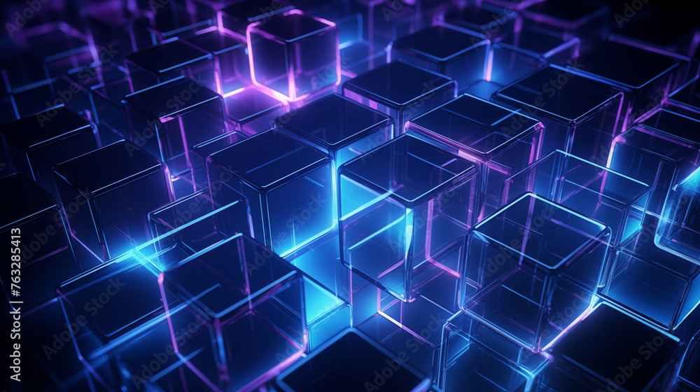 Futuristic Neon Glowing Cubes Abstract 3D Render Futuristic Neon Glowing Cubes Abstract 3D Render