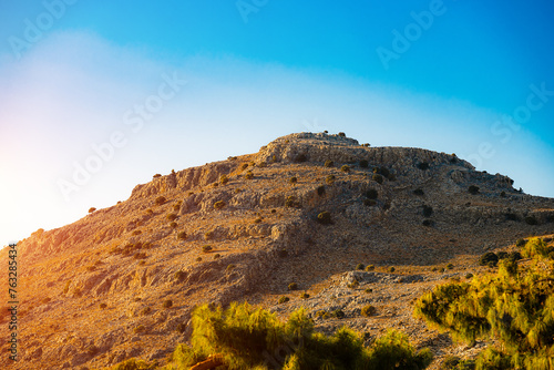 Beautiful huge mountain hills in Rhodes, Greece.