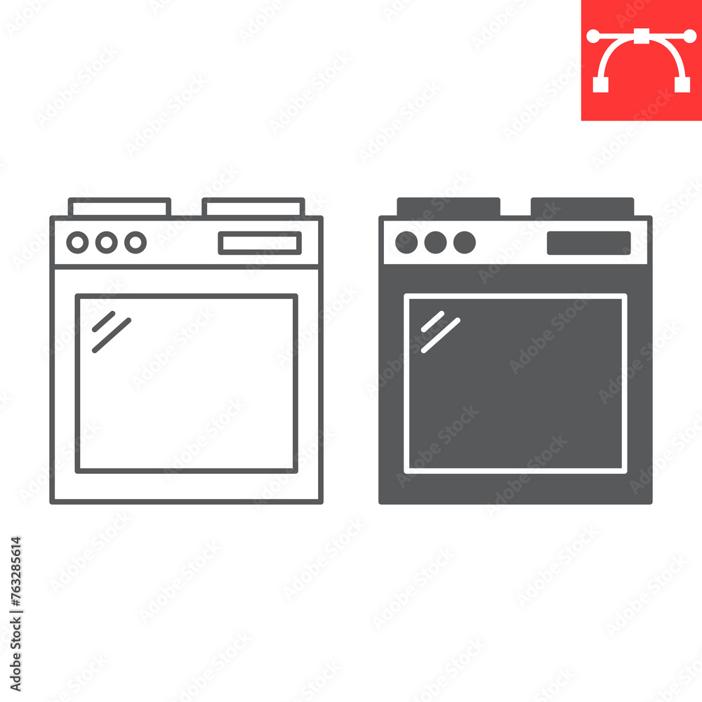 Kitchen oven line and glyph icon, home appliances and household, kitchen stove vector icon, vector graphics, editable stroke outline sign, eps 10. Kitchen oven line and glyph icon, home appliances and household, kitchen stove vector icon, vector graphics, editable stroke outline sign, eps 10.
