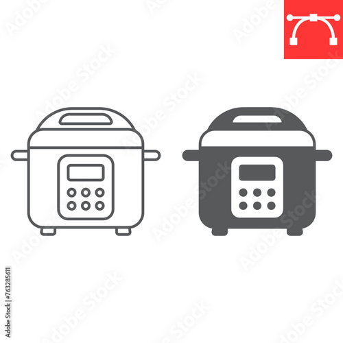 Multicooker line and glyph icon, home appliances and kitchen, pressure cooker vector icon, vector graphics, editable stroke outline sign, eps 10.