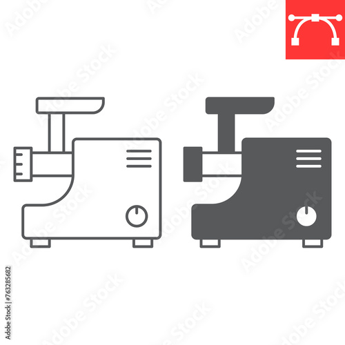 Meat grinder line and glyph icon, home appliances and kitchen equipment , electric mincer vector icon, vector graphics, editable stroke outline sign, eps 10.