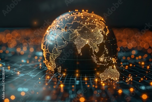 Digital world globe centered on Africa, concept of global network and connectivity on Earth, #763285844