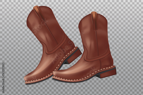 Leather boots or cowboy boots in realistic vector