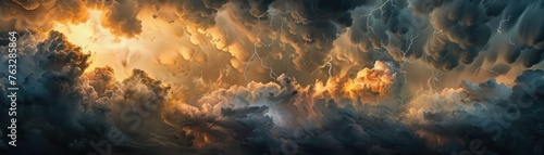 Digitally painted stormy skies with dramatic clouds and lightning, creating a moody atmosphere, photo