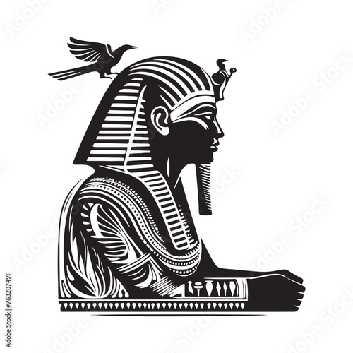 Serene Pharaoh Seti Silhouette - Conveying the Tranquility and Grace of Ancient Monarchy Through Elegant Illustration - Minimallest Pharaoh Seti Vector
