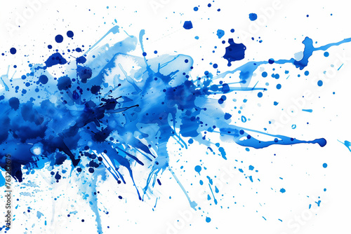 Illustration of many blue splashes of color on a white background