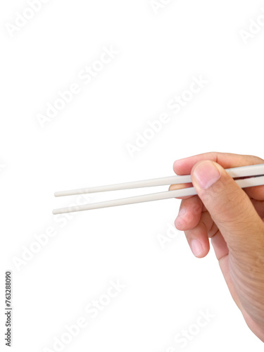 Hand holding chopsticks. transparent background